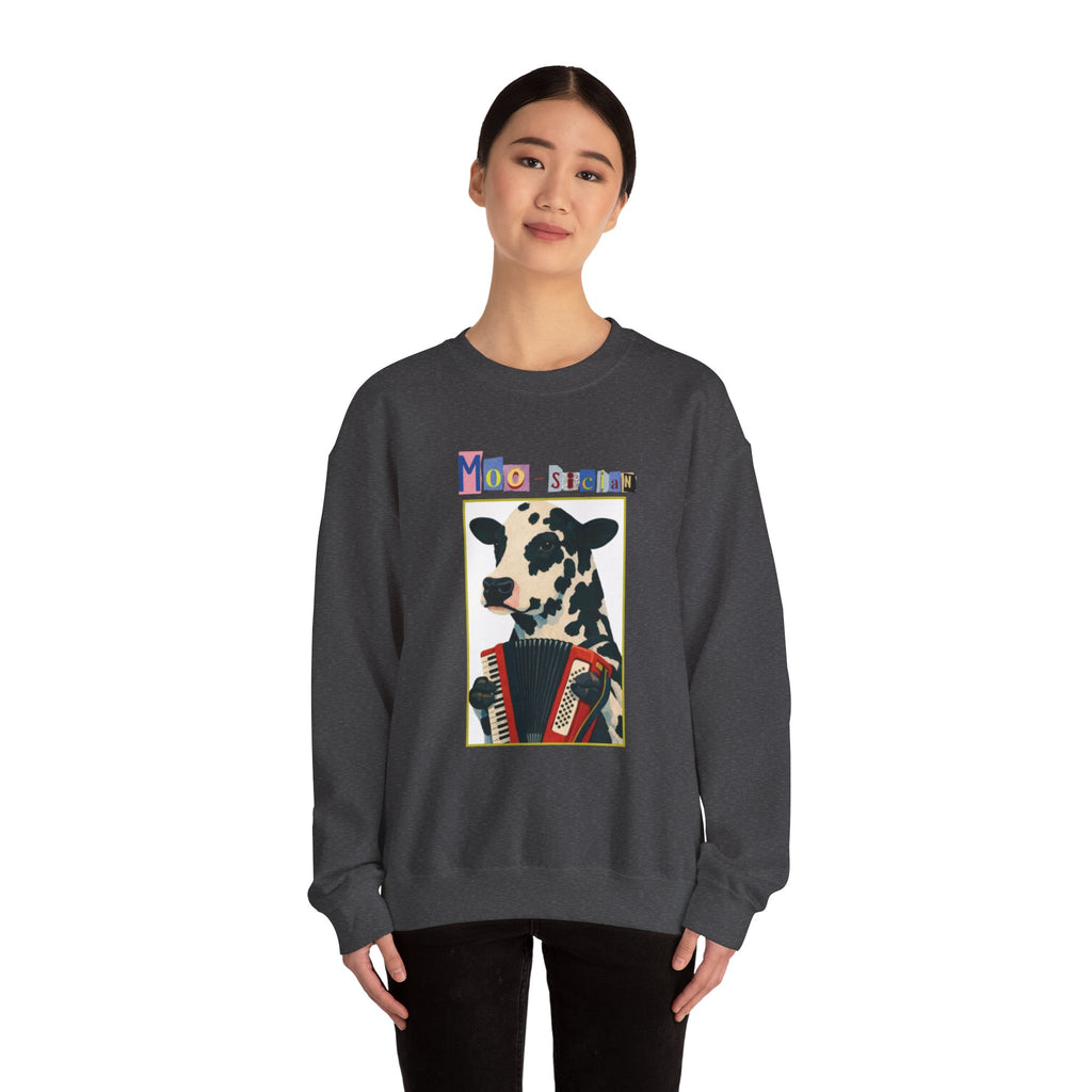 Cow Playing Accordion Crewneck, Retro Animal Music Sweatshirt