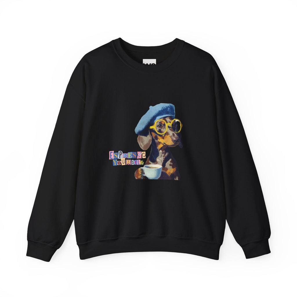 Dachshund in Beret and Sunglasses Sweatshirt | Espresso & Mornings Design