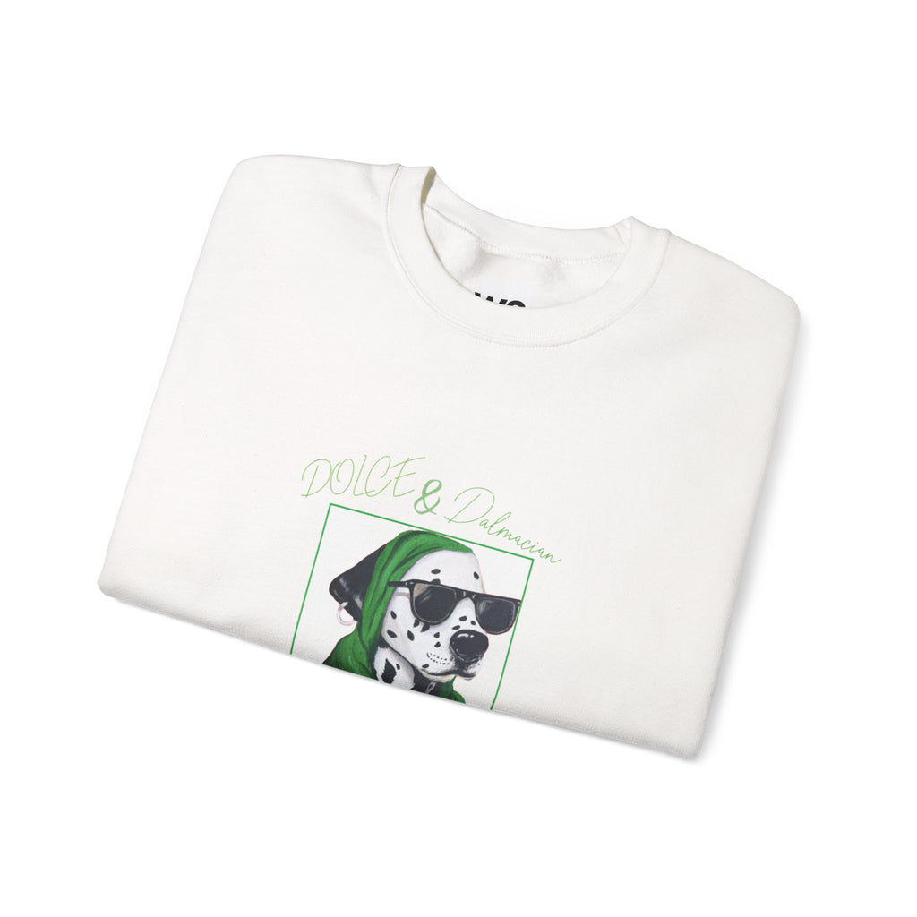 Dalmatian in Green Scarf sweatshirt | Dog Portrait, Winter Cozy