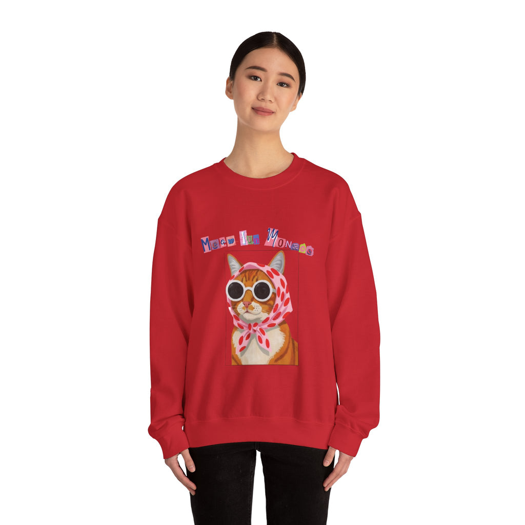 Glam Cat in Scarf Crewneck Sweatshirt | Retro Cat Graphic