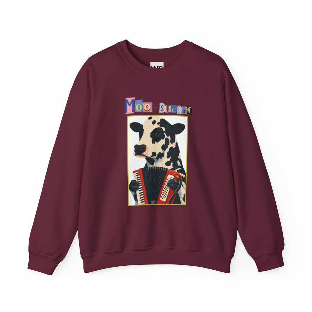 Cow Playing Accordion Crewneck, Retro Animal Music Sweatshirt