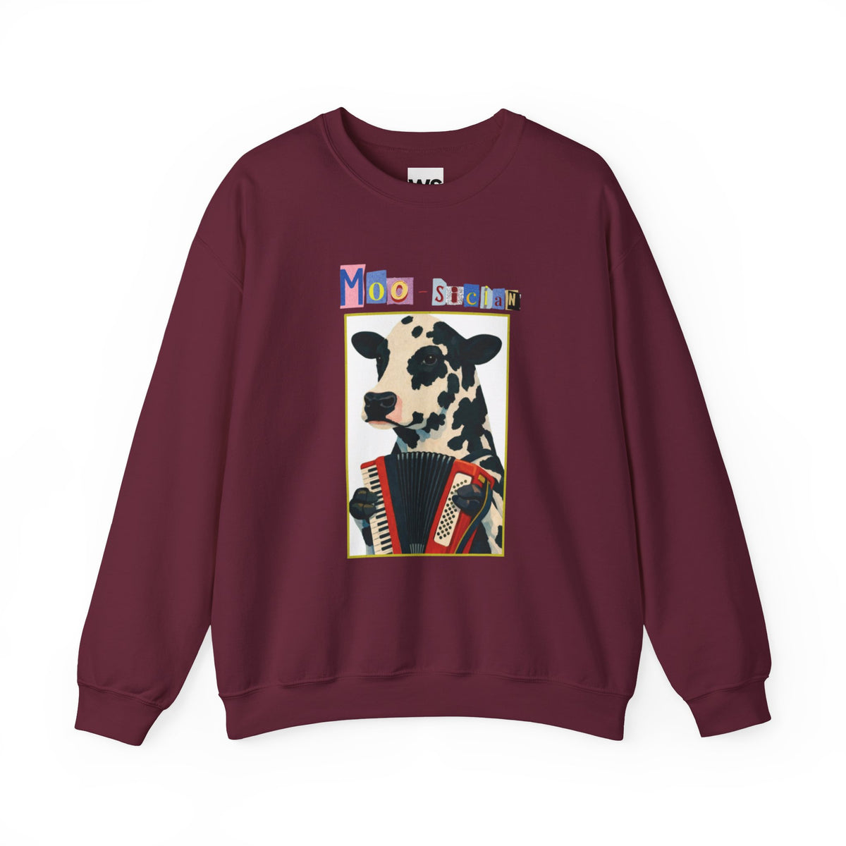 Cow Playing Accordion Crewneck, Retro Animal Music Sweatshirt