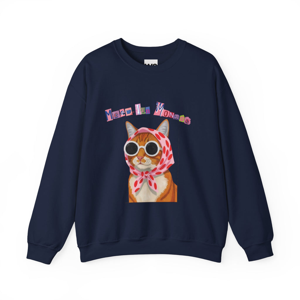 Glam Cat in Scarf Crewneck Sweatshirt | Retro Cat Graphic