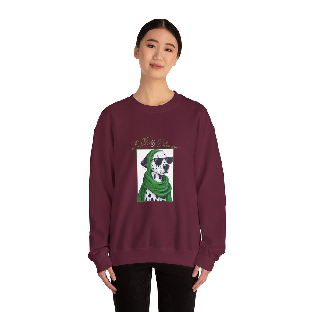Dalmatian in Green Scarf sweatshirt | Dog Portrait, Winter Cozy
