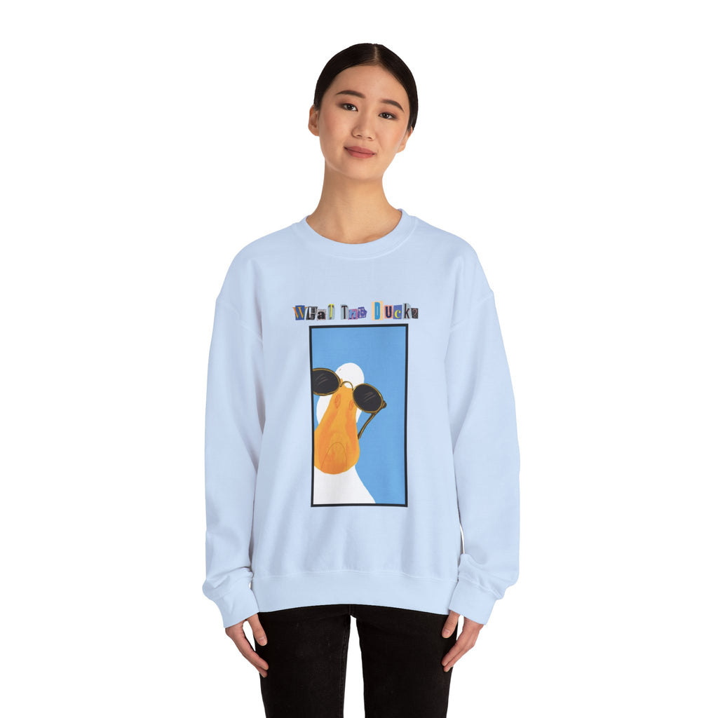 Cool Sunglasses Duck Crewneck Sweatshirt | Fun Cartoon Bird Design