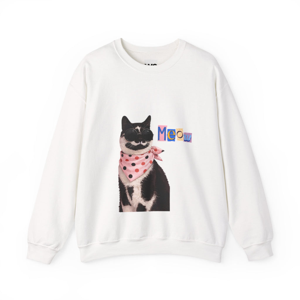 Cute Black Cat with Polka Dot Bandana Sweatshirt | 'Meow' Graphic