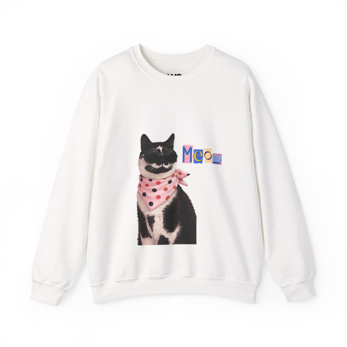 Cute Black Cat with Polka Dot Bandana Sweatshirt | 'Meow' Graphic