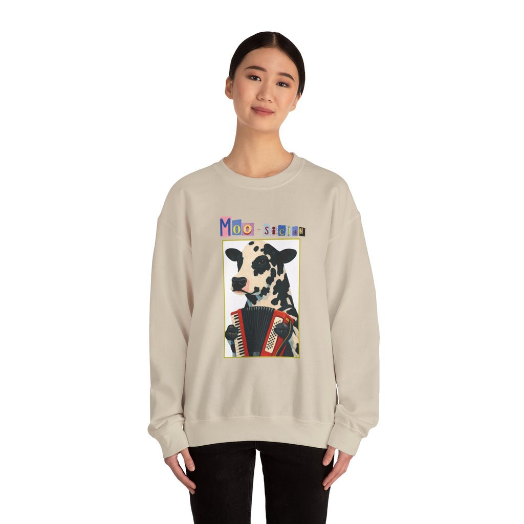 Cow Playing Accordion Crewneck, Retro Animal Music Sweatshirt