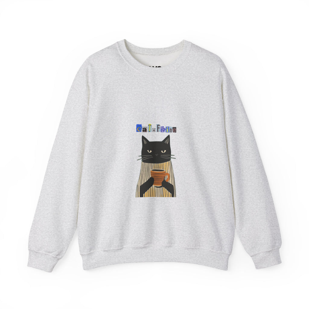 Black Cat Holding Coffee Crewneck Sweatshirt | Cozy Cat Illustration