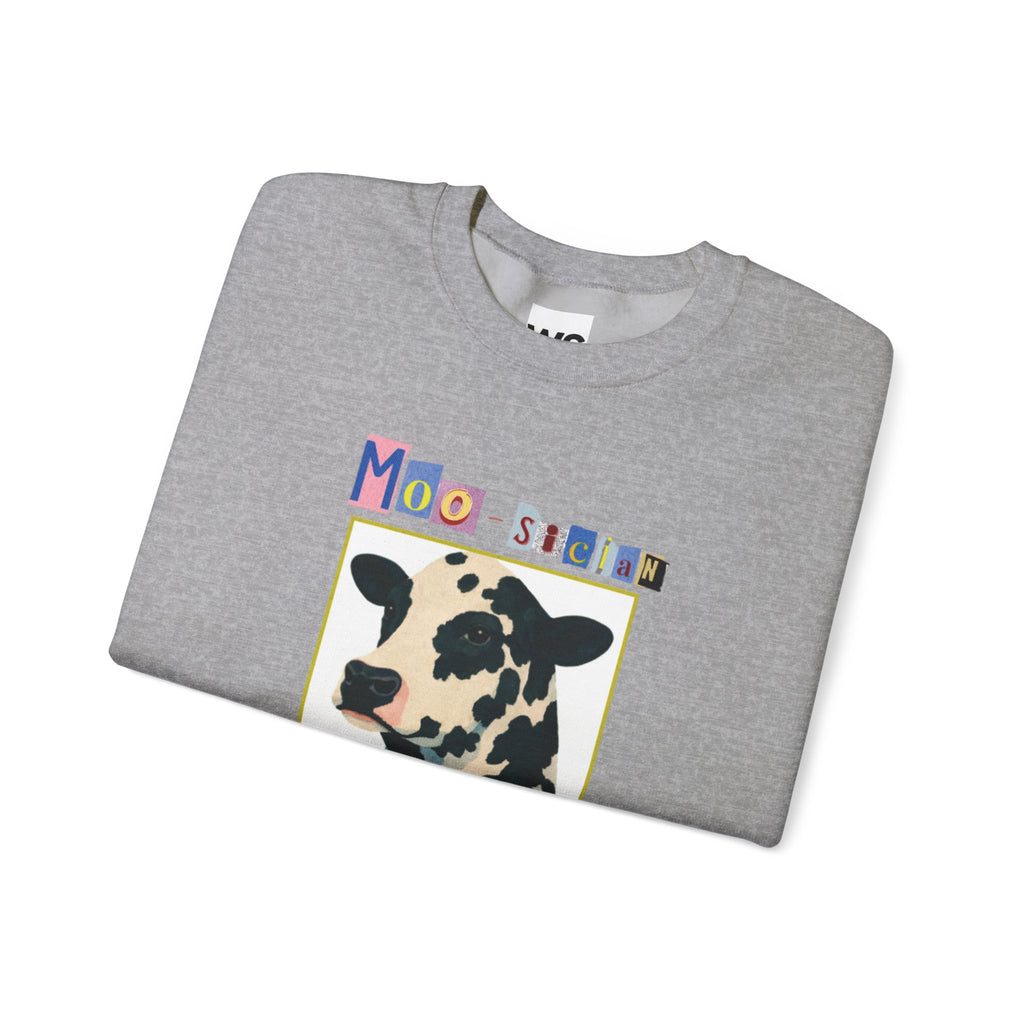 Cow Playing Accordion Crewneck, Retro Animal Music Sweatshirt