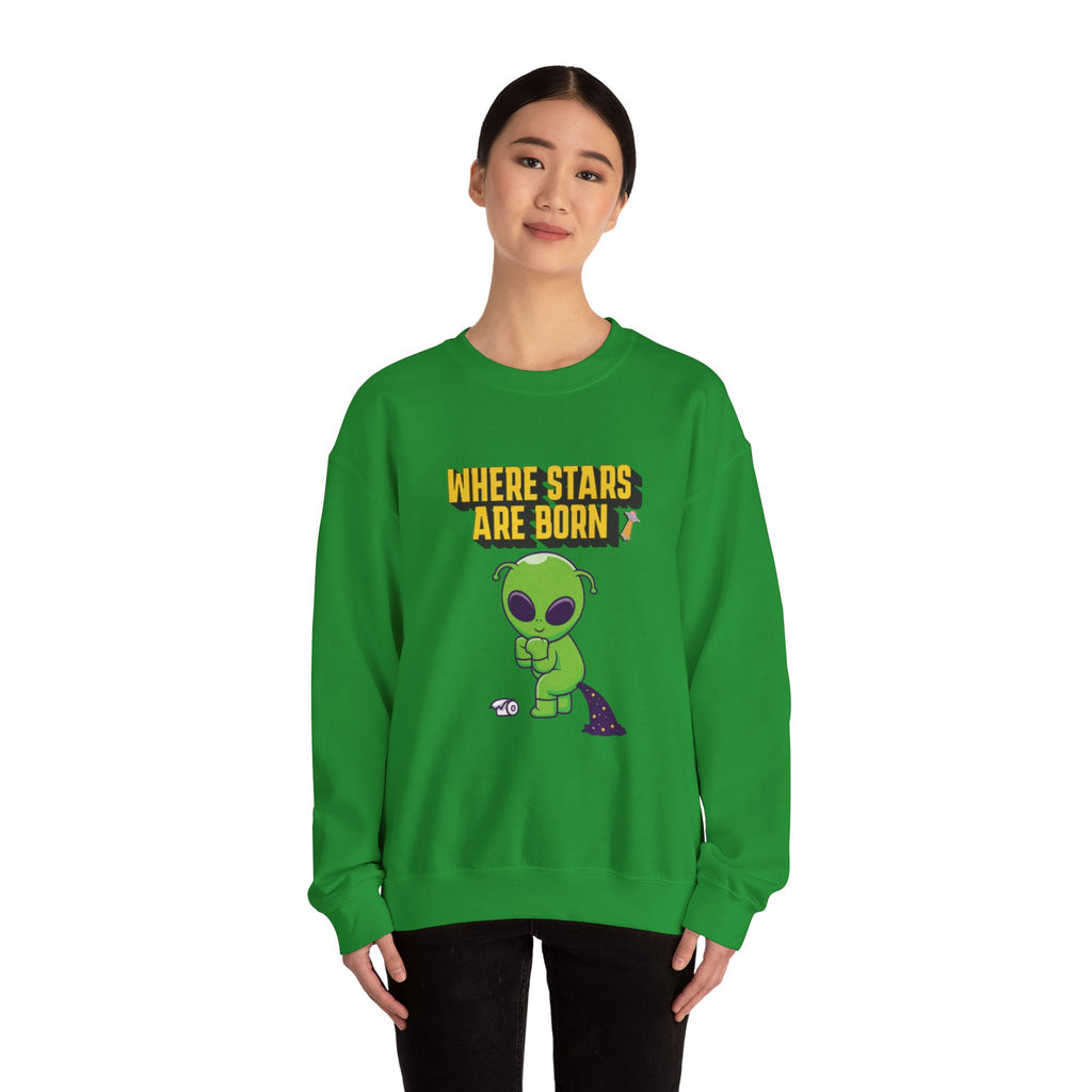 Where Stars Are Born alien illustration Sweatshirt | cute green alien