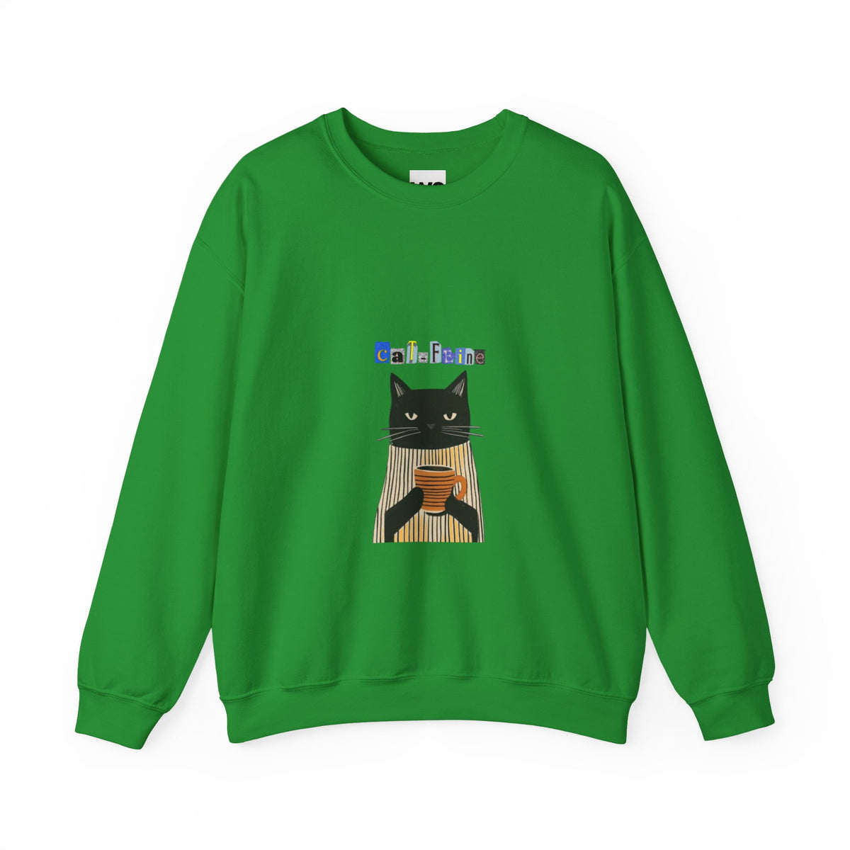 Black Cat Holding Coffee Crewneck Sweatshirt | Cozy Cat Illustration