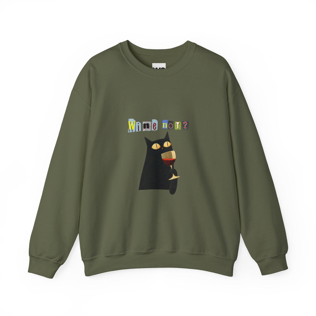 Black Cat Holding Wine Glass Crewneck Sweatshirt | Cute Cat Illustration