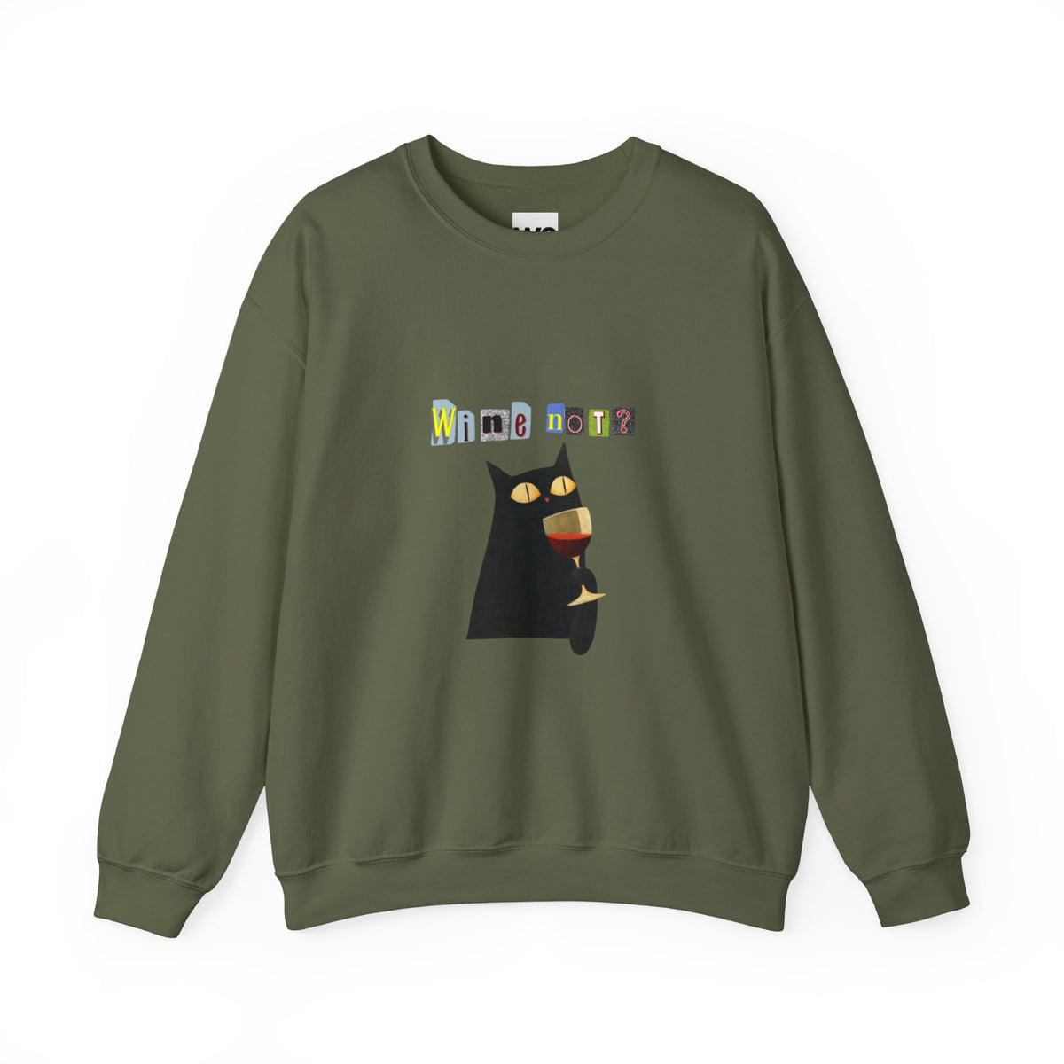 Black Cat Holding Wine Glass Crewneck Sweatshirt | Cute Cat Illustration