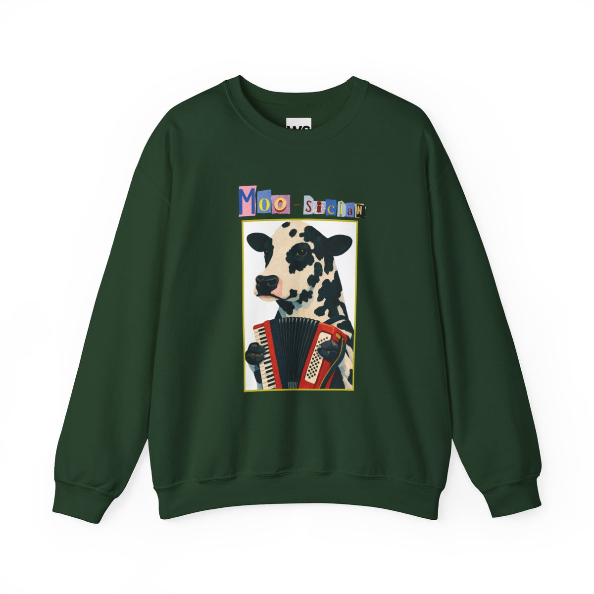 Cow Playing Accordion Crewneck, Retro Animal Music Sweatshirt