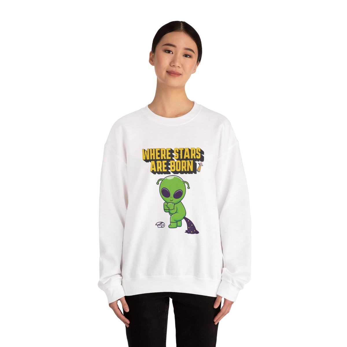 Where Stars Are Born alien illustration Sweatshirt | cute green alien