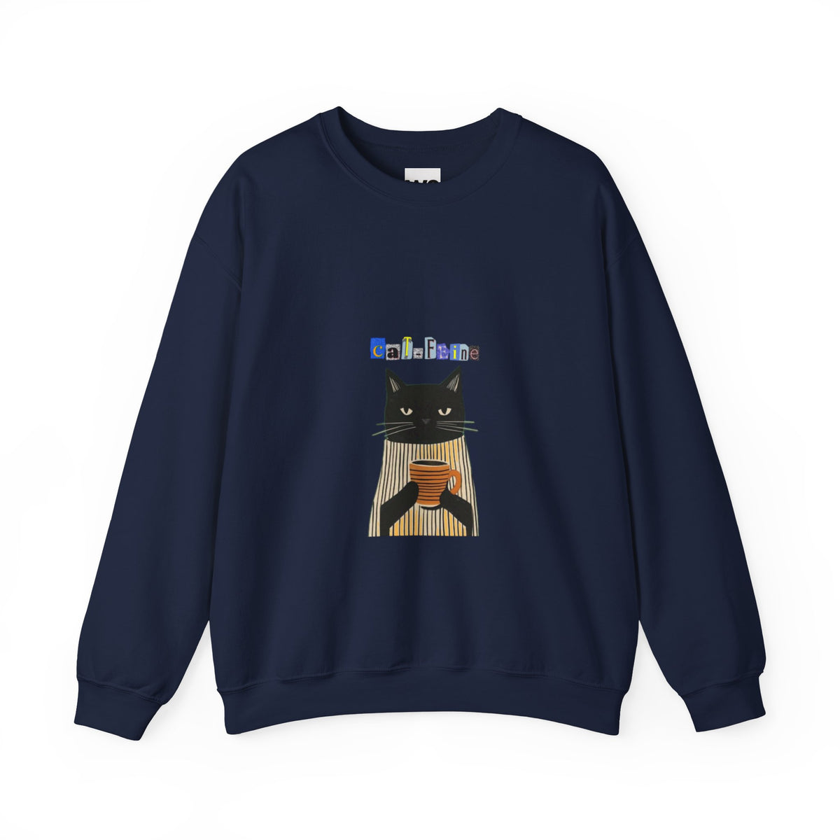 Black Cat Holding Coffee Crewneck Sweatshirt | Cozy Cat Illustration