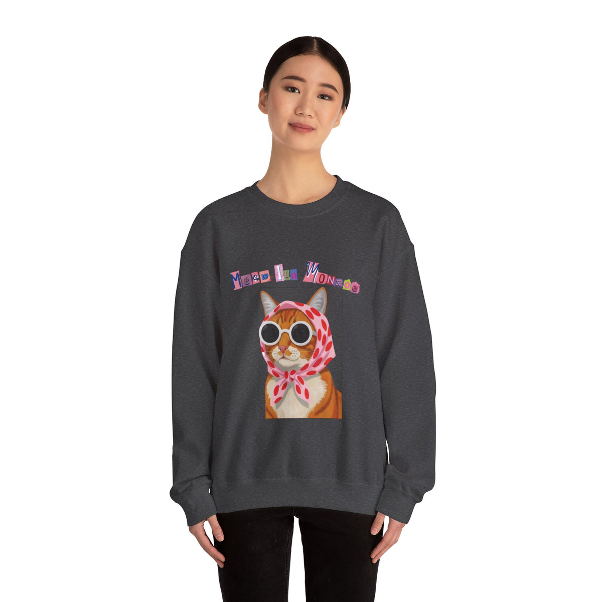 Glam Cat in Scarf Crewneck Sweatshirt | Retro Cat Graphic