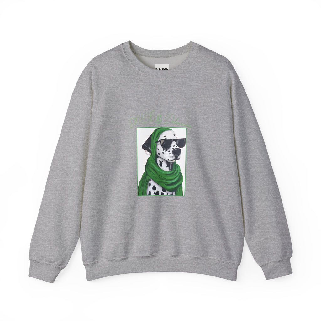 Dalmatian in Green Scarf sweatshirt | Dog Portrait, Winter Cozy