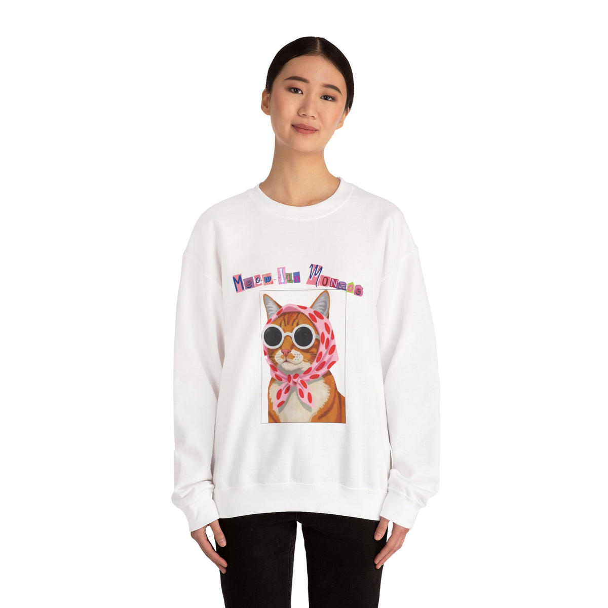 Glam Cat in Scarf Crewneck Sweatshirt | Retro Cat Graphic