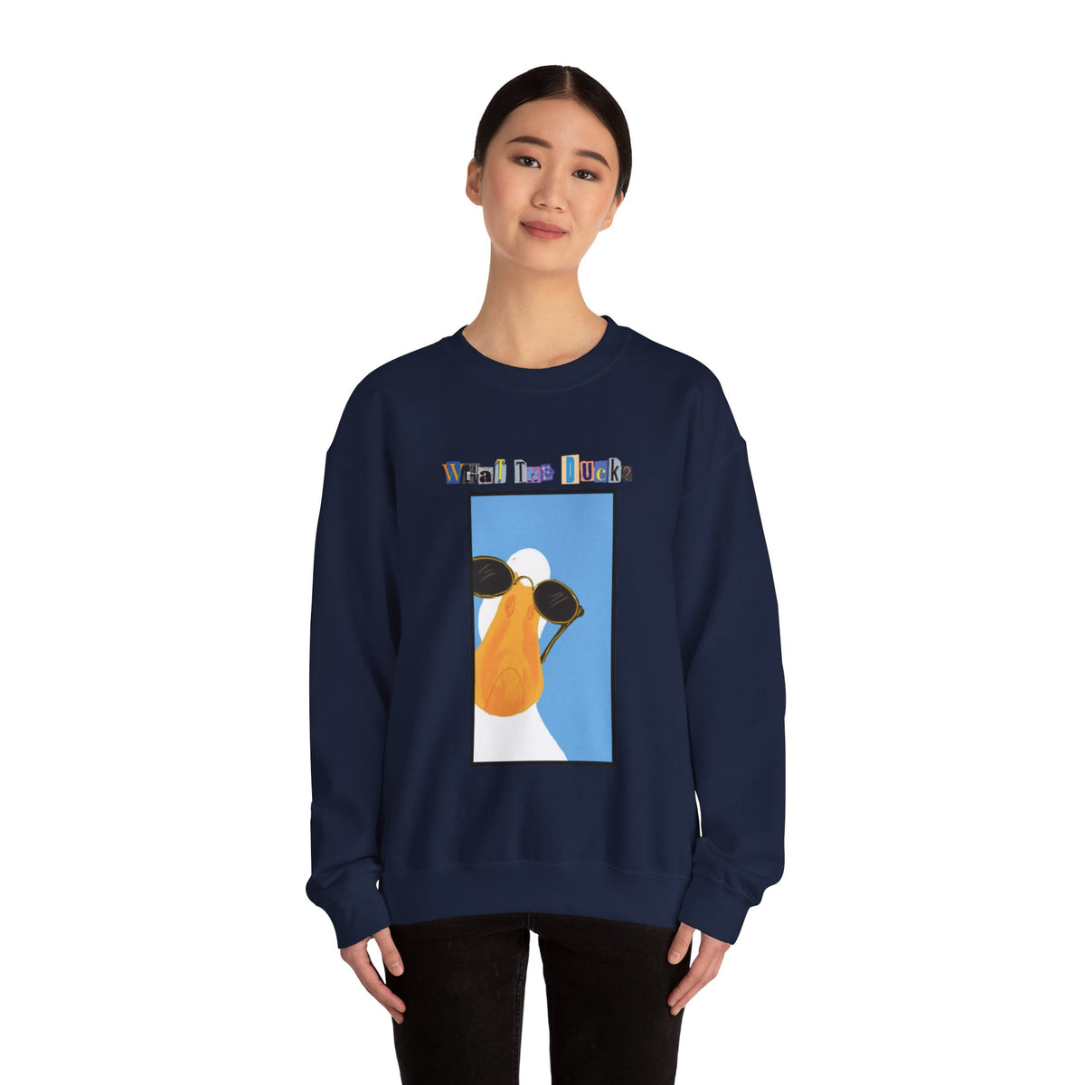 Cool Sunglasses Duck Crewneck Sweatshirt | Fun Cartoon Bird Design