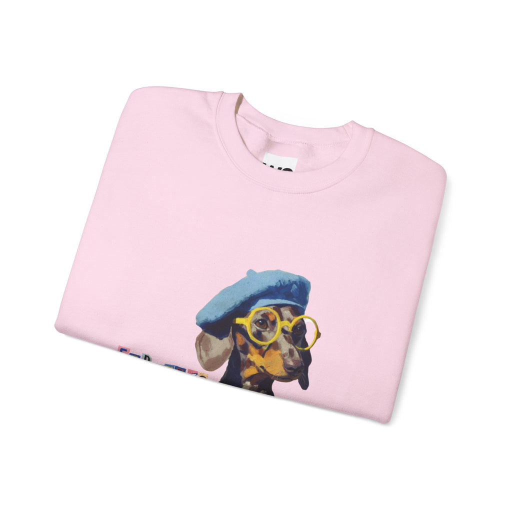 Dachshund in Beret and Sunglasses Sweatshirt | Espresso & Mornings Design