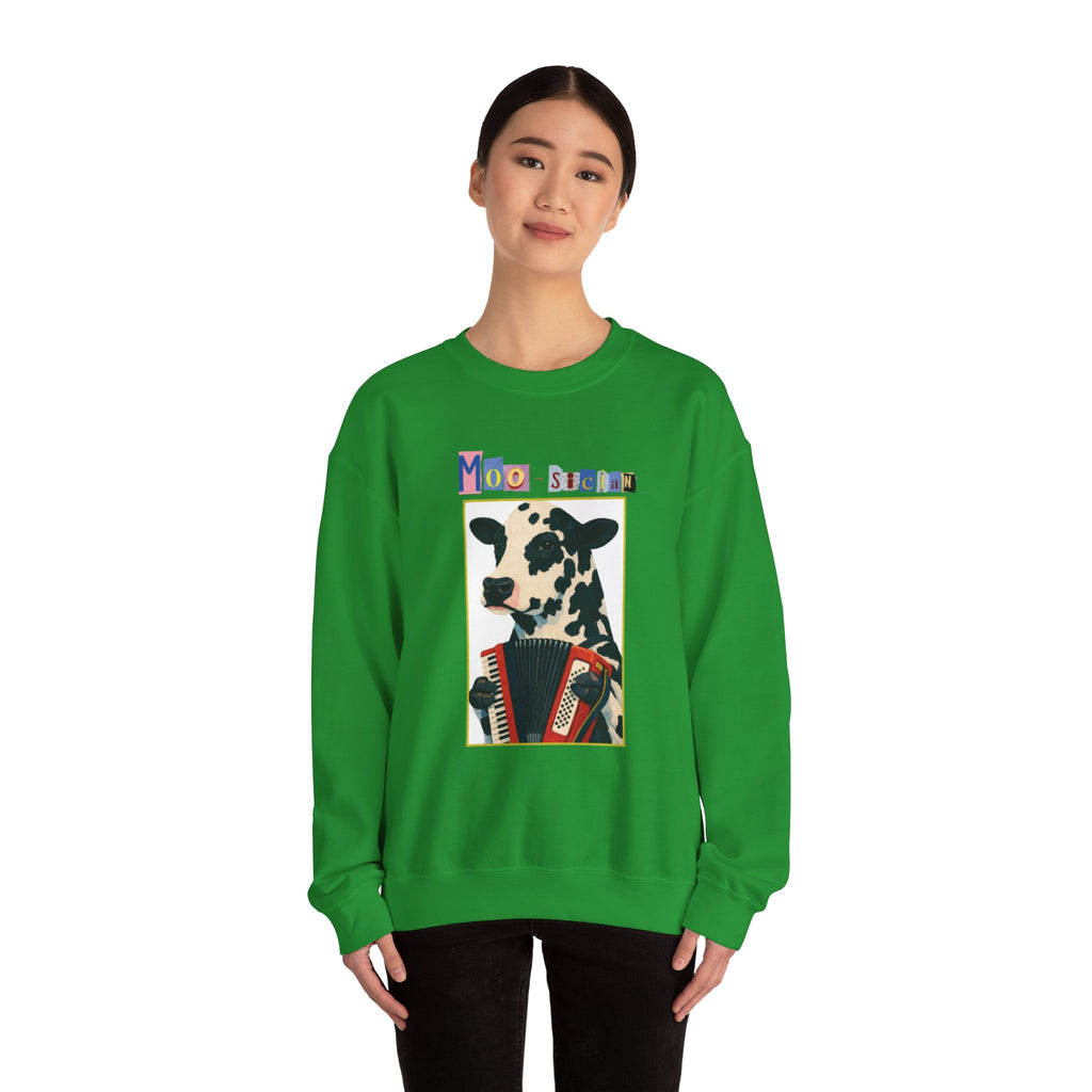 Cow Playing Accordion Crewneck, Retro Animal Music Sweatshirt