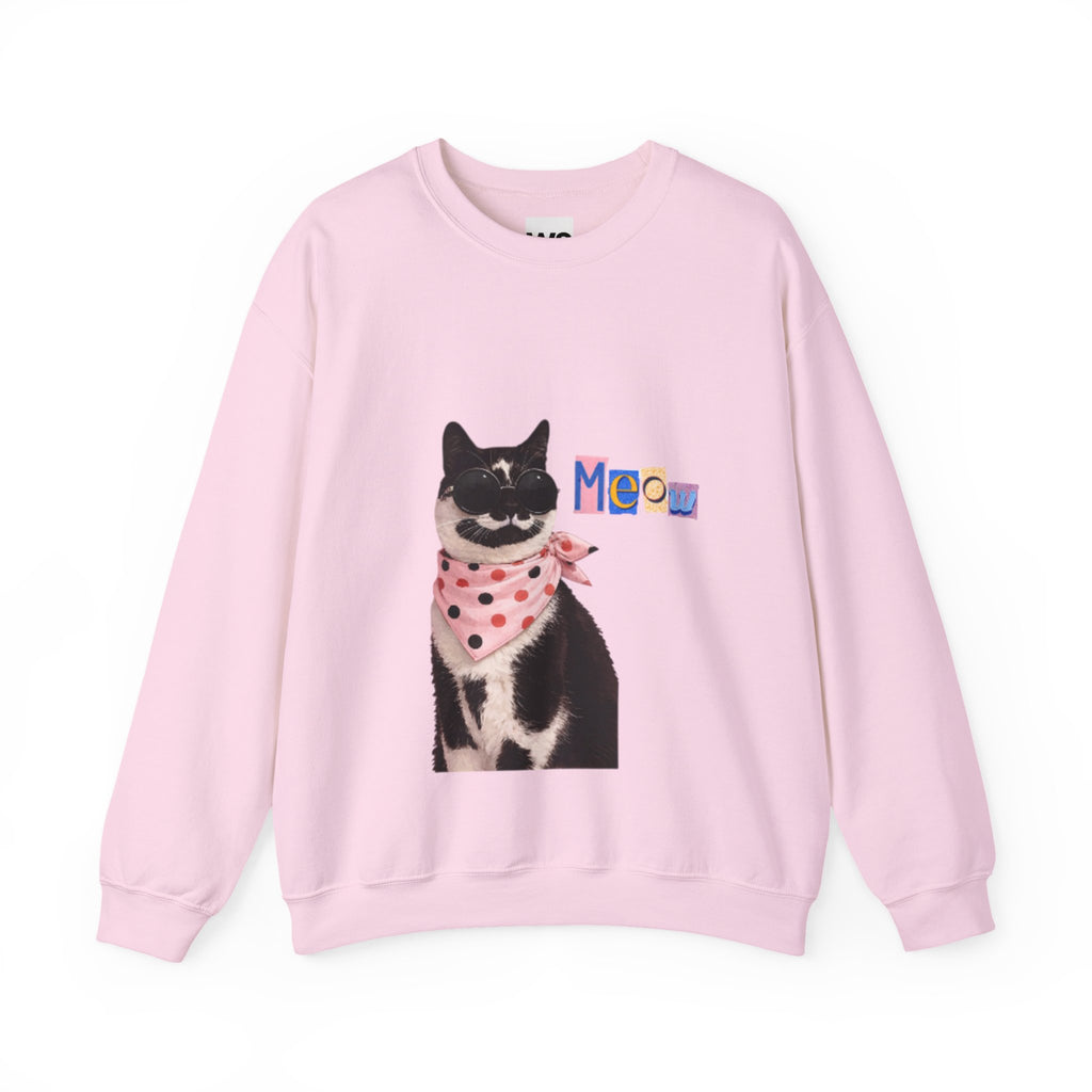 Cute Black Cat with Polka Dot Bandana Sweatshirt | 'Meow' Graphic