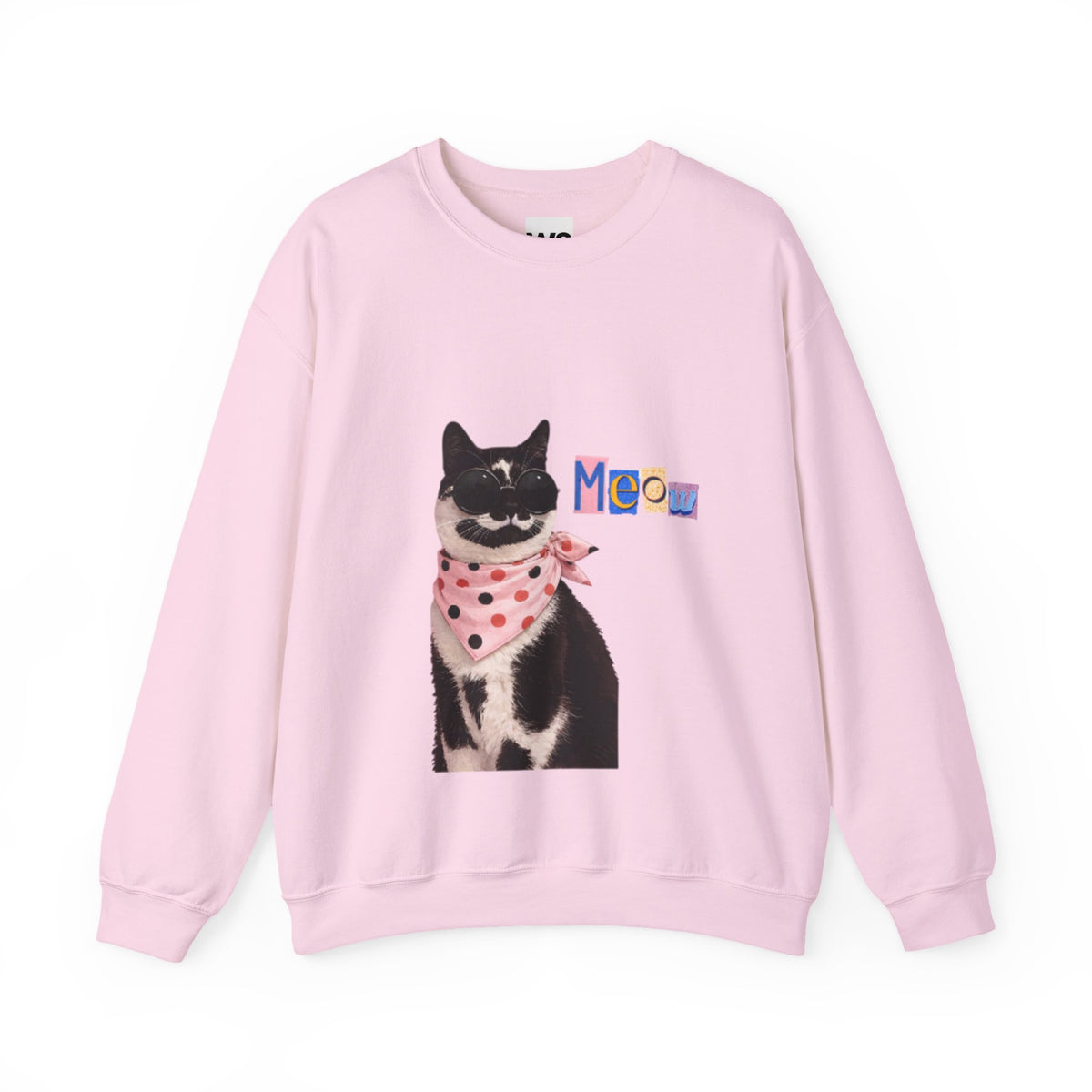 Cute Black Cat with Polka Dot Bandana Sweatshirt | 'Meow' Graphic