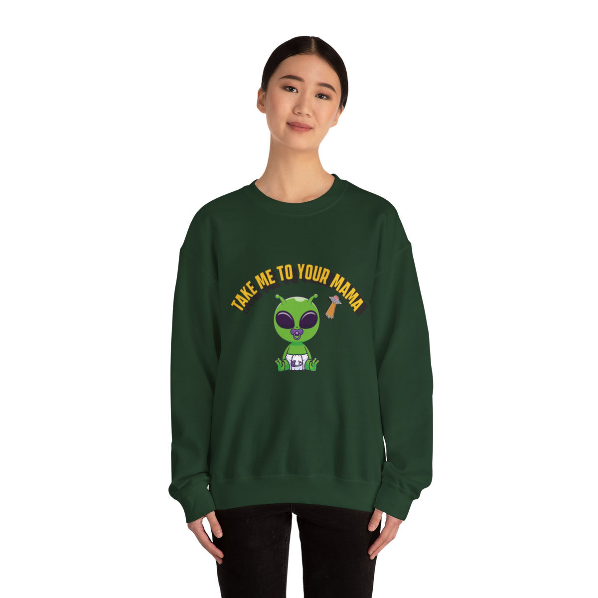 Alien Holding Mama Mug, Crewneck Sweatshirt | Cute Green Alien Graphic