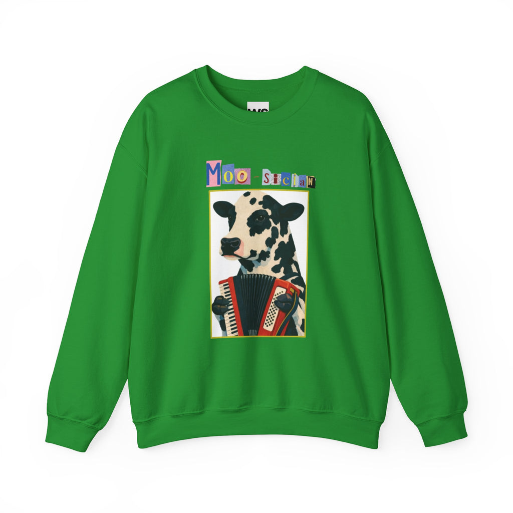 Cow Playing Accordion Crewneck, Retro Animal Music Sweatshirt