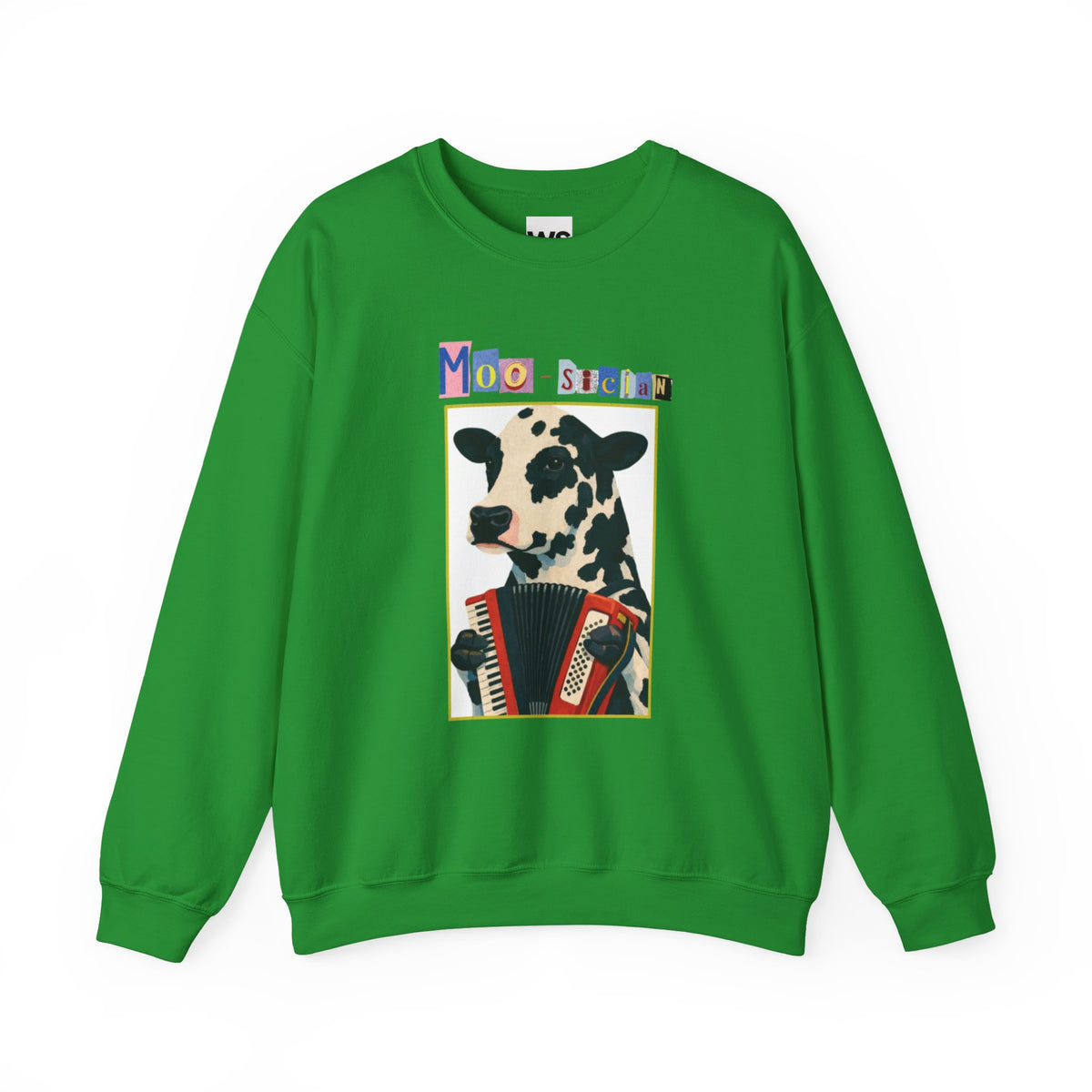 Cow Playing Accordion Crewneck, Retro Animal Music Sweatshirt
