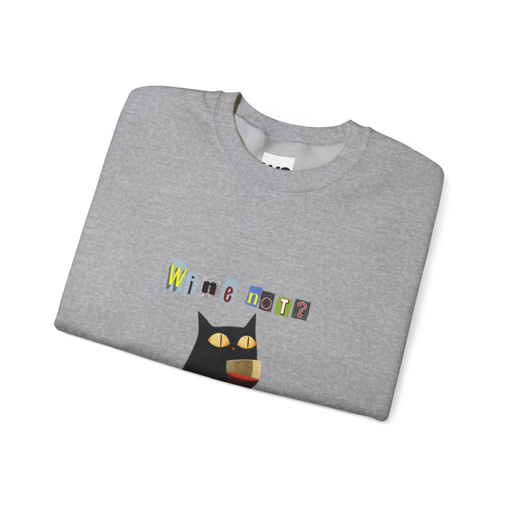 Black Cat Holding Wine Glass Crewneck Sweatshirt | Cute Cat Illustration