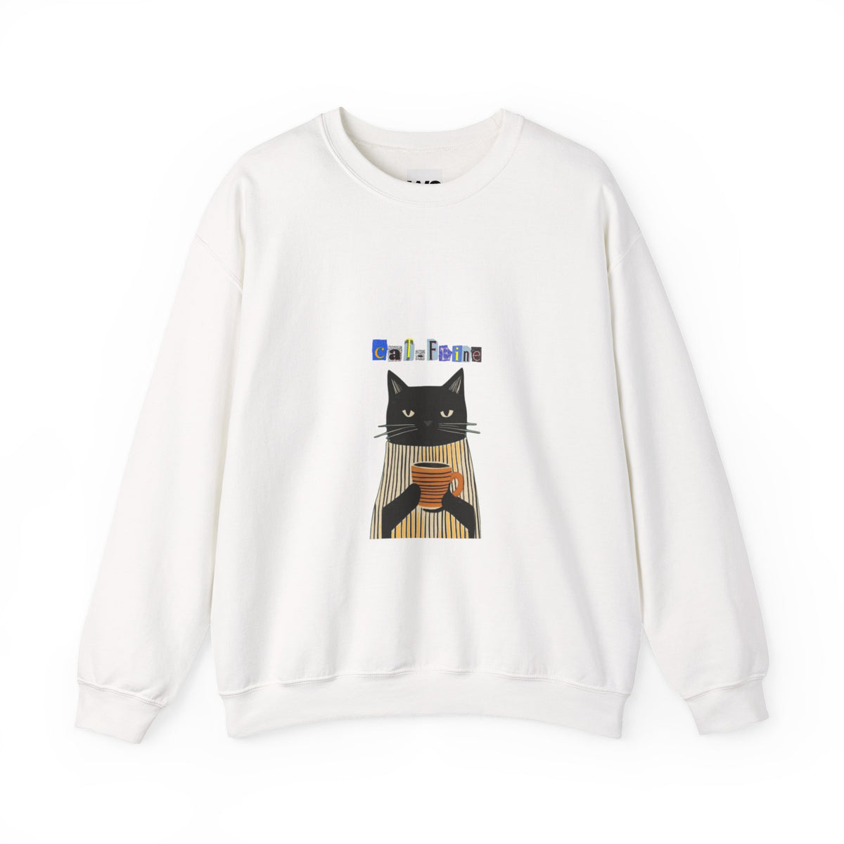 Black Cat Holding Coffee Crewneck Sweatshirt | Cozy Cat Illustration