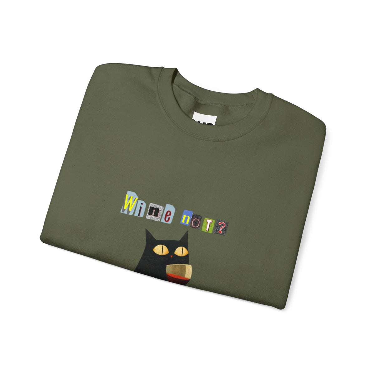 Black Cat Holding Wine Glass Crewneck Sweatshirt | Cute Cat Illustration