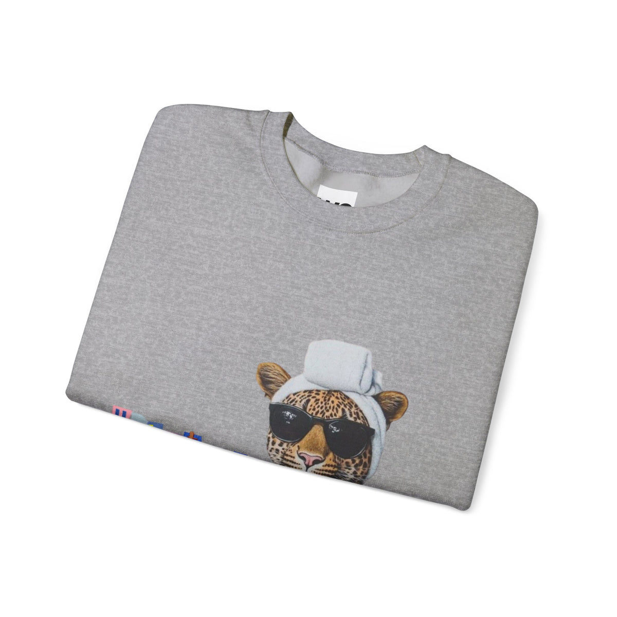 Leopard Spa Lounge with Coffee Crewneck Sweatshirt | Relaxed Animal Illustration