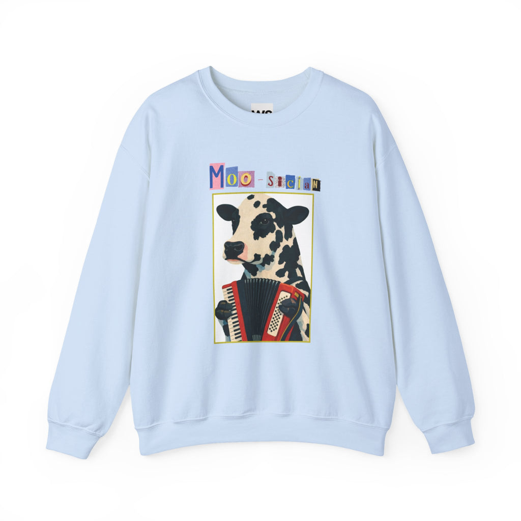 Cow Playing Accordion Crewneck, Retro Animal Music Sweatshirt