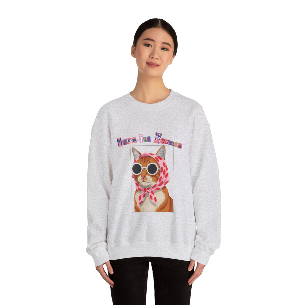 Glam Cat in Scarf Crewneck Sweatshirt | Retro Cat Graphic