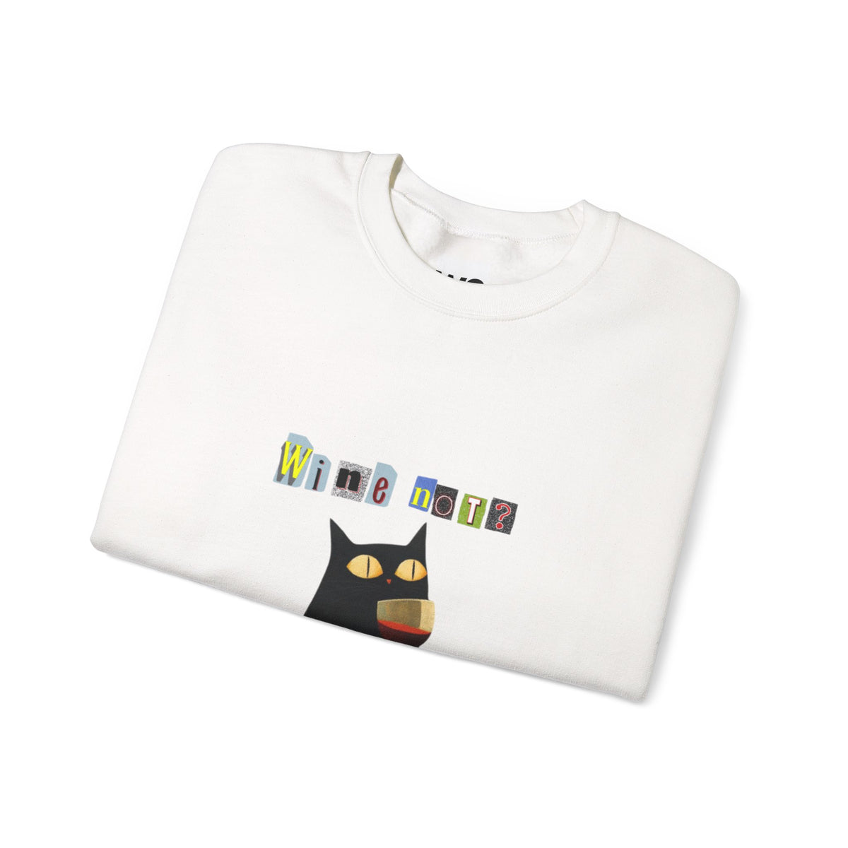 Black Cat Holding Wine Glass Crewneck Sweatshirt | Cute Cat Illustration