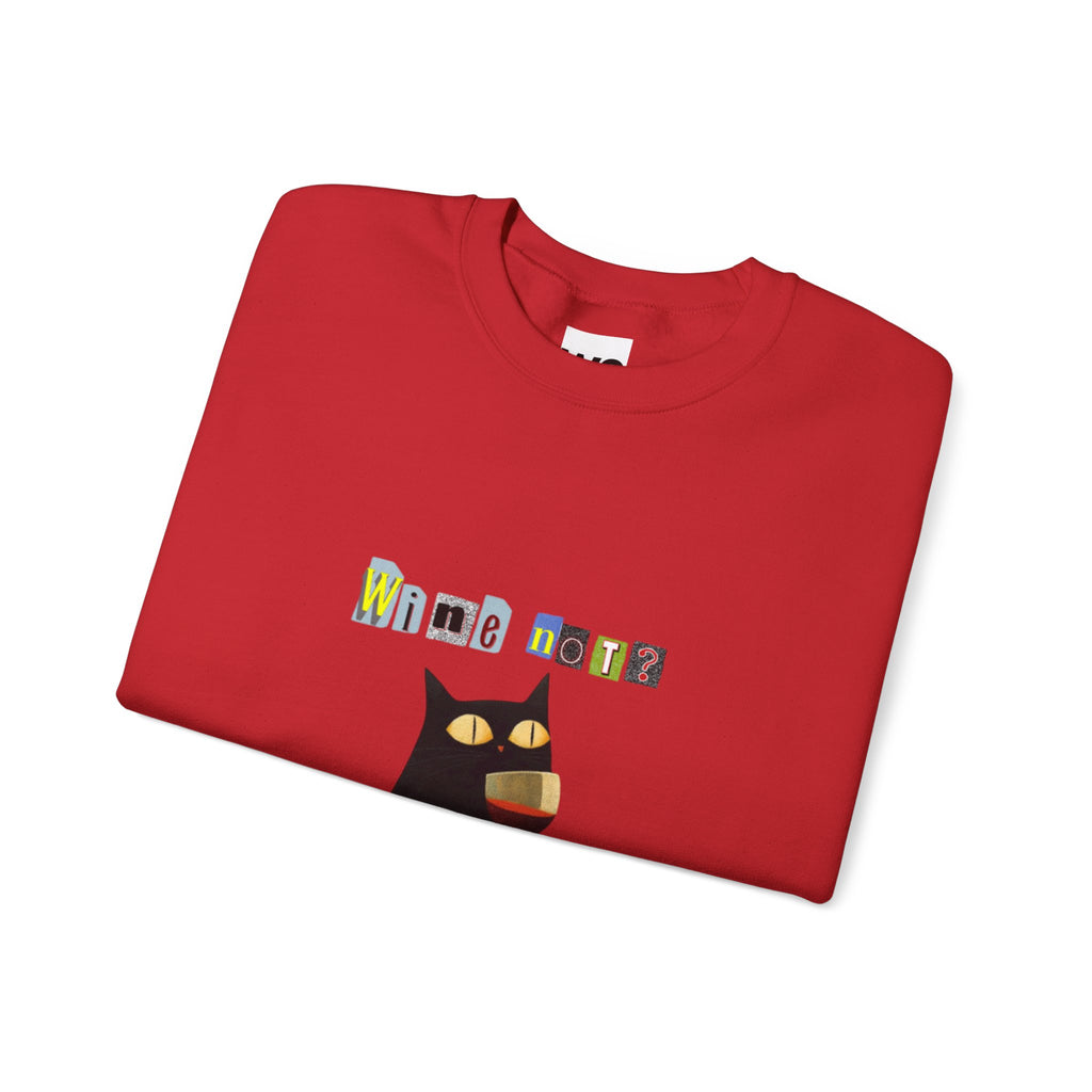 Black Cat Holding Wine Glass Crewneck Sweatshirt | Cute Cat Illustration