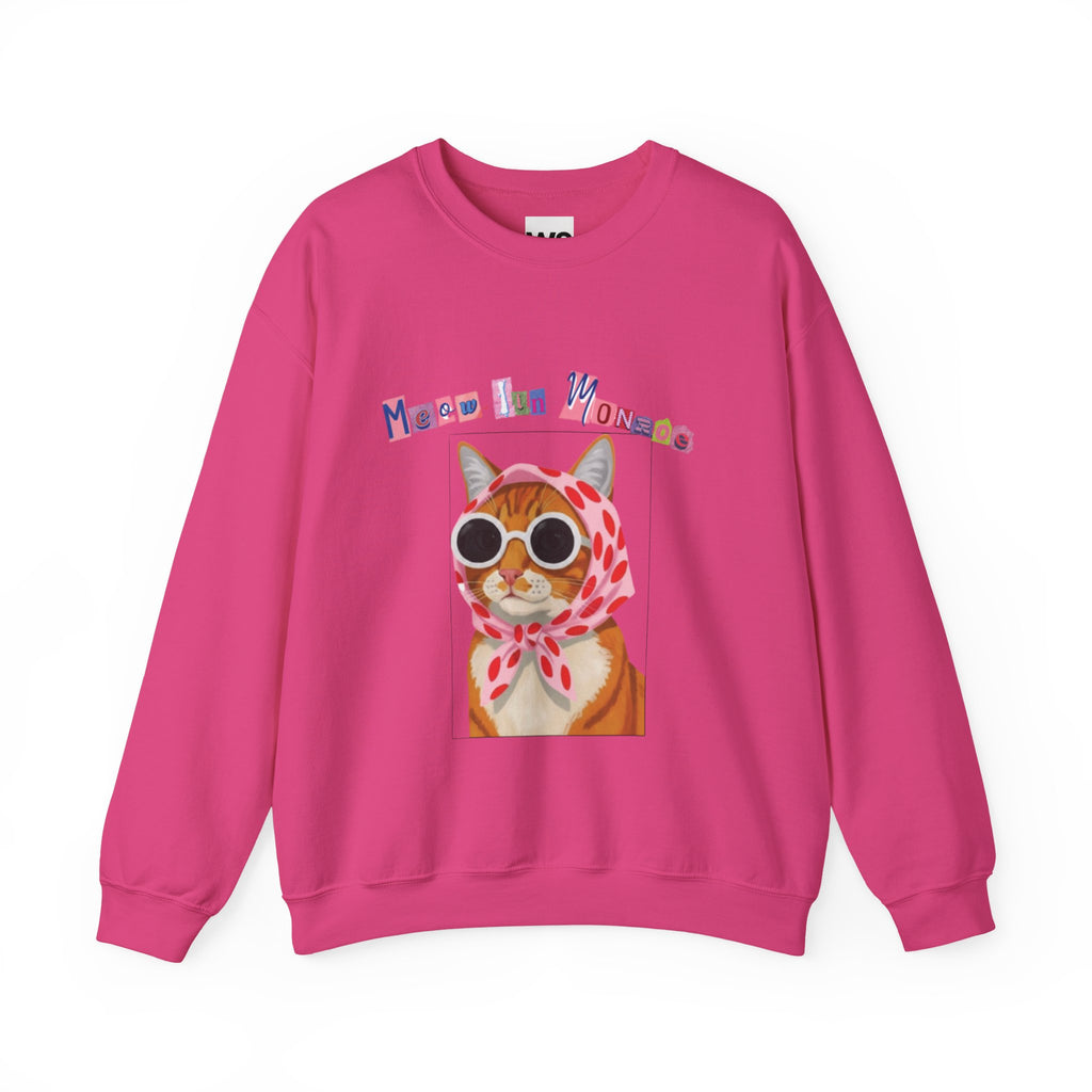 Glam Cat in Scarf Crewneck Sweatshirt | Retro Cat Graphic