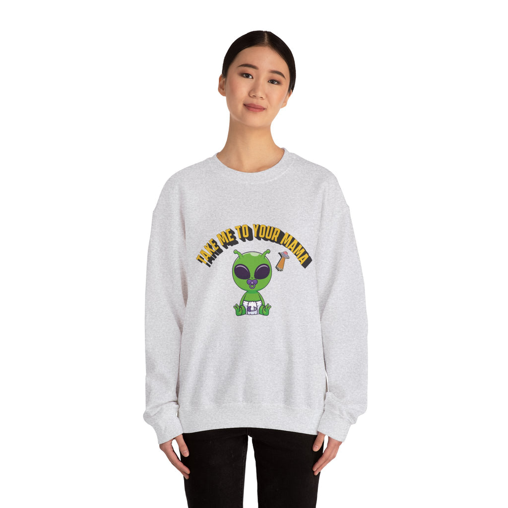 Alien Holding Mama Mug, Crewneck Sweatshirt | Cute Green Alien Graphic