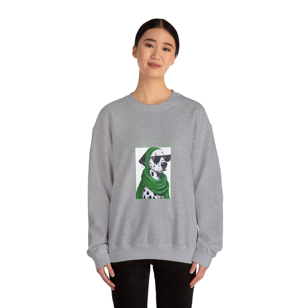 Dalmatian in Green Scarf sweatshirt | Dog Portrait, Winter Cozy