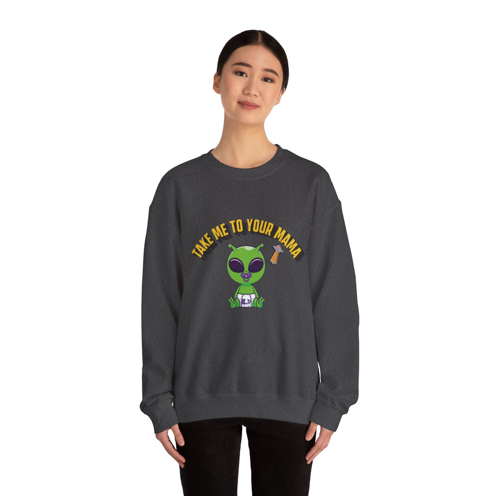 Alien Holding Mama Mug, Crewneck Sweatshirt | Cute Green Alien Graphic
