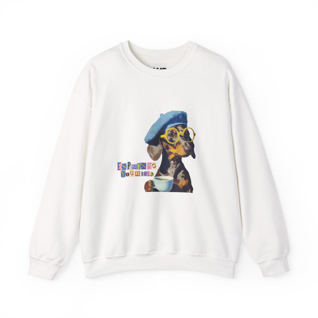 Dachshund in Beret and Sunglasses Sweatshirt | Espresso & Mornings Design