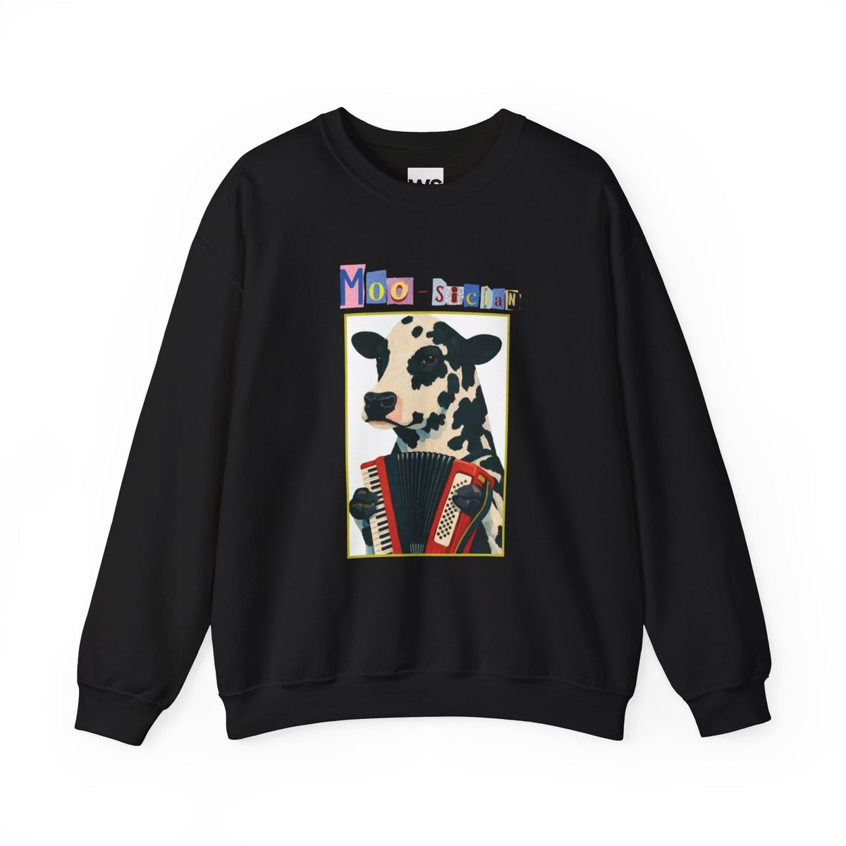 Cow Playing Accordion Crewneck, Retro Animal Music Sweatshirt