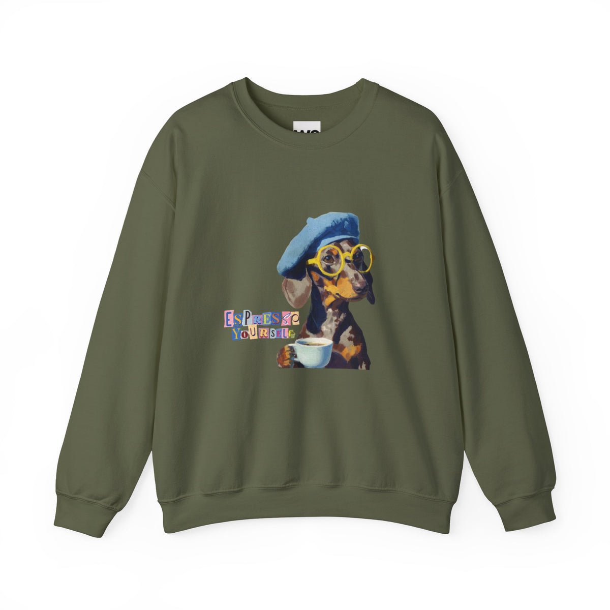 Dachshund in Beret and Sunglasses Sweatshirt | Espresso & Mornings Design