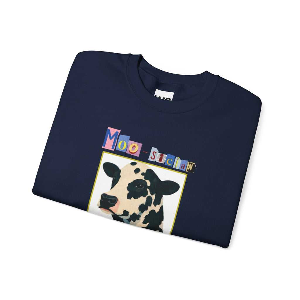 Cow Playing Accordion Crewneck, Retro Animal Music Sweatshirt