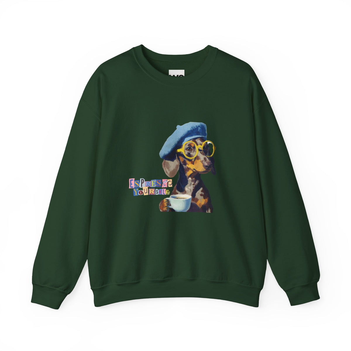 Dachshund in Beret and Sunglasses Sweatshirt | Espresso & Mornings Design
