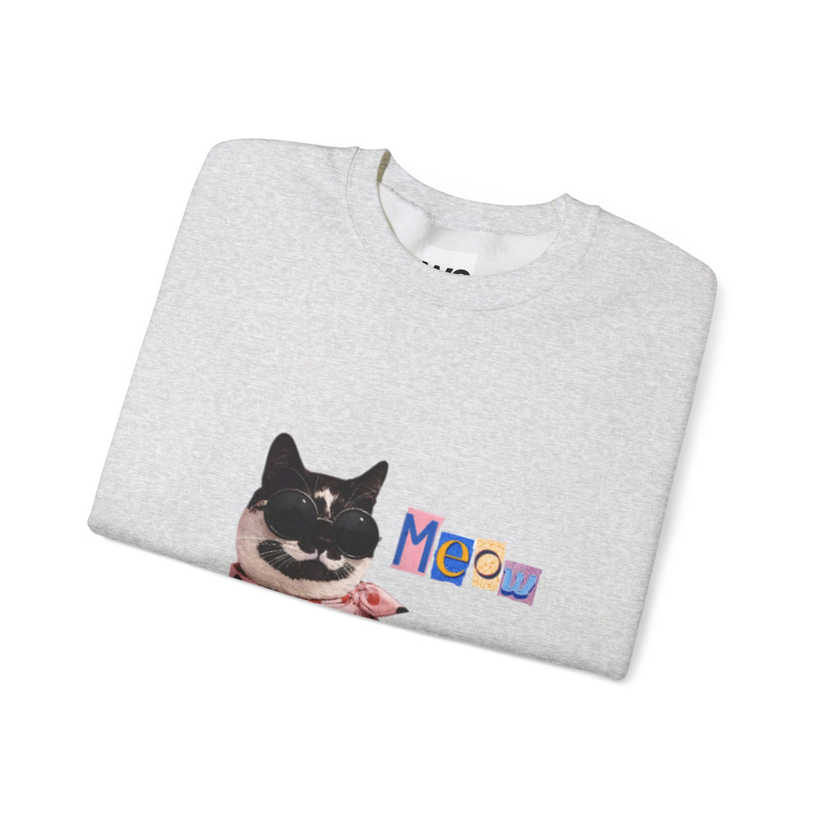 Cute Black Cat with Polka Dot Bandana Sweatshirt | 'Meow' Graphic